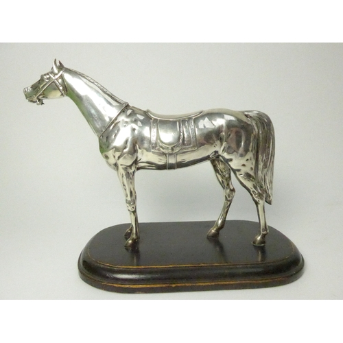 7155 - An Imported 925 silver horse statue with removable head on wooden plinth, marks for Richard Lang, Lo... 