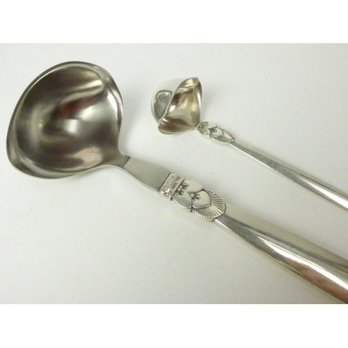 7019 - Two Georg Jensen Danish Sterling silver ladles, 19cm and 13cm long, 94g