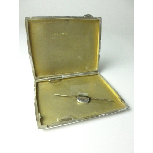 7113 - A silver monogrammed mirrored compact and cigarette case, both engine-turned, 7cm tall and 8.6cm tal... 