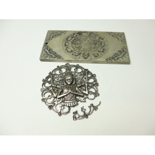 7120 - A Japanese panel/ingot with crane landscape to front, reverse decorated with the Zodiac star/year si... 