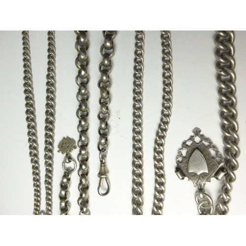 7111 - Four silver marked watch chains of varying sizes and styles