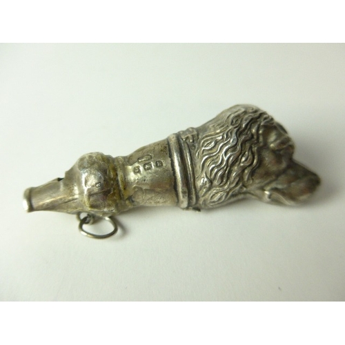 7116 - A silver plated purse, seal stamp marked 800 and a silver whistle in the form of a dog's head, Birmi... 