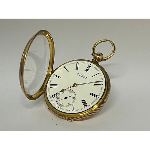 5052 - ROBERT ROSKELL OF LIVERPOOL: A late 19th Century 18ct gold open-faced pocket watch, enamelled Roman ... 