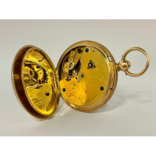 5052 - ROBERT ROSKELL OF LIVERPOOL: A late 19th Century 18ct gold open-faced pocket watch, enamelled Roman ... 