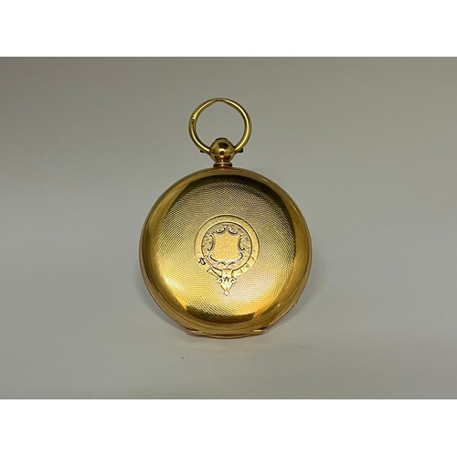 5052 - ROBERT ROSKELL OF LIVERPOOL: A late 19th Century 18ct gold open-faced pocket watch, enamelled Roman ... 