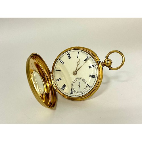 5088 - A 19th Century 18ct gold half-hunter pocket watch, gilt frosted full-plate movement, engraved balanc... 