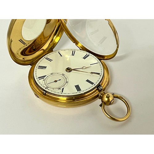 5088 - A 19th Century 18ct gold half-hunter pocket watch, gilt frosted full-plate movement, engraved balanc... 