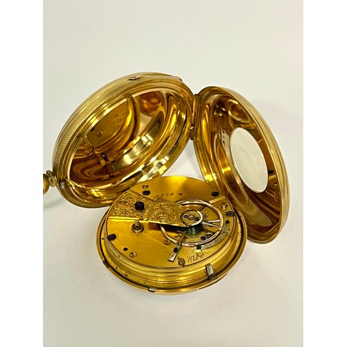 5088 - A 19th Century 18ct gold half-hunter pocket watch, gilt frosted full-plate movement, engraved balanc... 