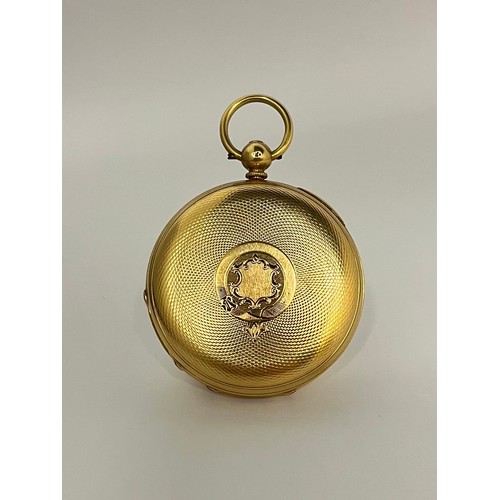 5088 - A 19th Century 18ct gold half-hunter pocket watch, gilt frosted full-plate movement, engraved balanc... 