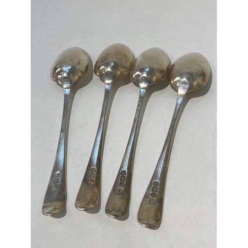 7166 - Four Hester Bateman Old English pattern serving spoons with monogrammed handles, London 1784, 276g