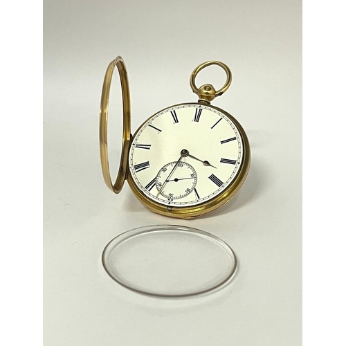 5032 - BRACEBRIDGE, CLERKENWELL: A late 19th Century 18ct gold open-faced pocket watch, fusee-driven moveme... 