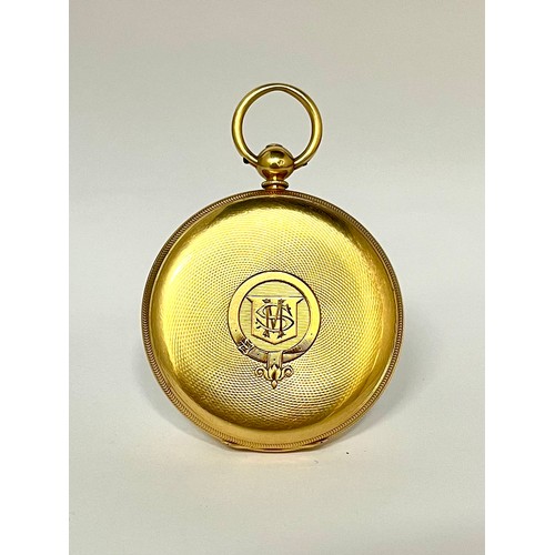 5032 - BRACEBRIDGE, CLERKENWELL: A late 19th Century 18ct gold open-faced pocket watch, fusee-driven moveme... 