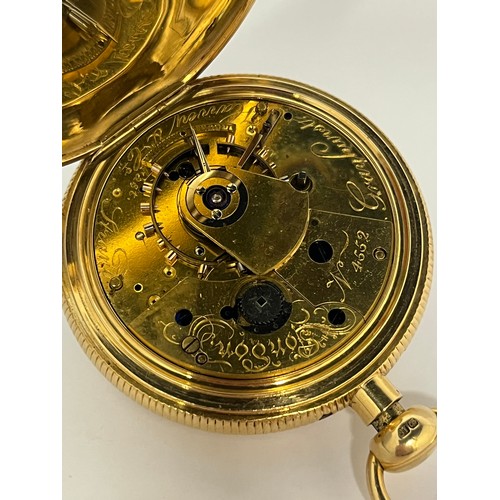 5050 - GRAYHURST HARVEY & CO: A mid 19th Century 18ct gold open-faced quarter-repeating chronometer pocket ... 