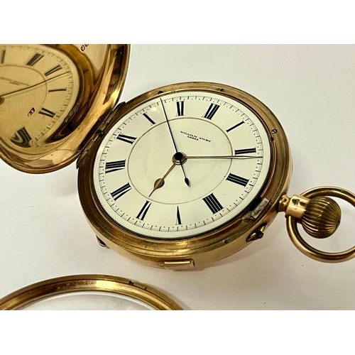 5070 - WILLIAM OWEN OF LEEDS: An early 20th Century 9ct gold full hunter chronograph pocket watch, English ... 