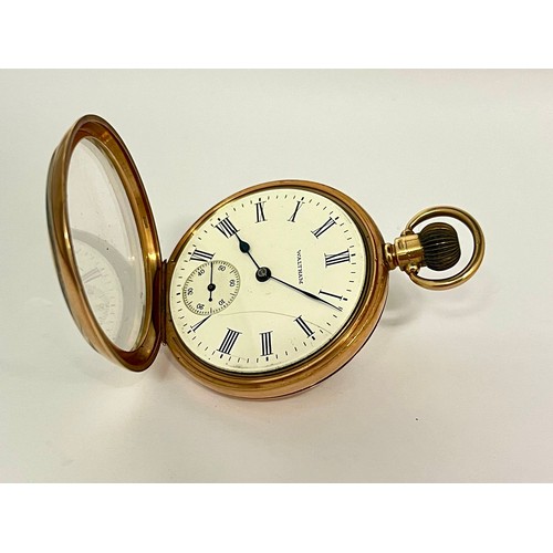 5031 - WALTHAM USA: An early 20th Century 9ct gold Waltham open-faced pocket watch, Swiss lever escapement,... 