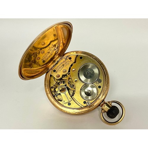 5031 - WALTHAM USA: An early 20th Century 9ct gold Waltham open-faced pocket watch, Swiss lever escapement,... 