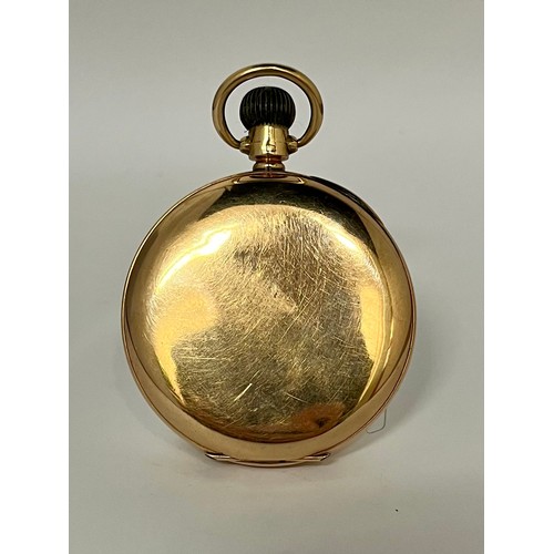 5031 - WALTHAM USA: An early 20th Century 9ct gold Waltham open-faced pocket watch, Swiss lever escapement,... 