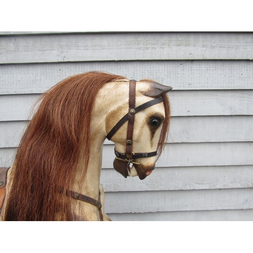 9204 - A late 19th Century crafted FH Ayres carved wood and painted gesso rocking horse, with large fixed g... 