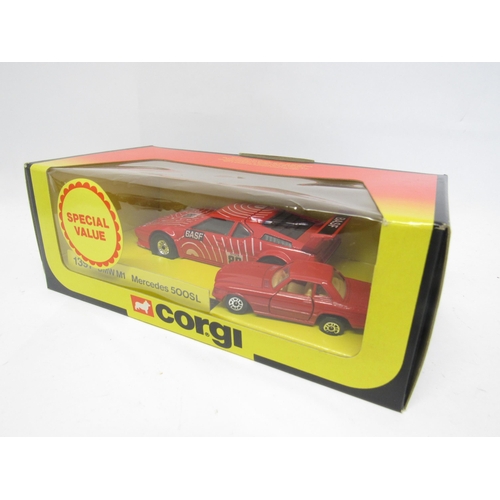 9438 - Four boxed Corgi Little & Large diecast car set to include Ford Cobra Mustang (box worn), 1380 Ferra... 