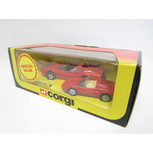 9438 - Four boxed Corgi Little & Large diecast car set to include Ford Cobra Mustang (box worn), 1380 Ferra... 