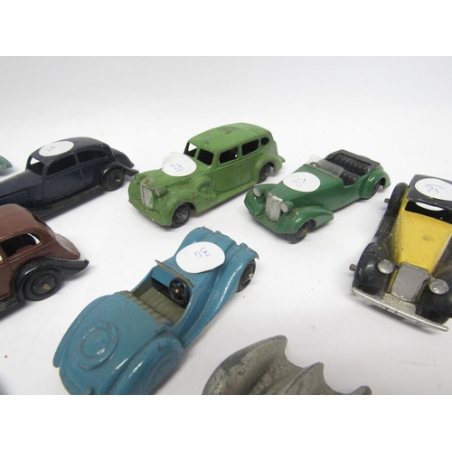 9361 - A group of thirteen playworn Dinky Toys diecast model cars, to include 39a Packard, 23d Auto Union r... 