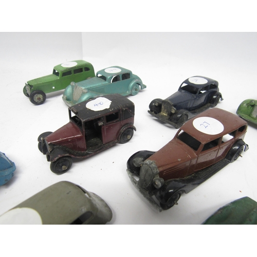 9361 - A group of thirteen playworn Dinky Toys diecast model cars, to include 39a Packard, 23d Auto Union r... 