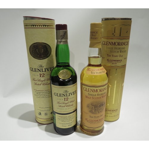 8065 - The Glenlivet 12 Years Old Pure Single Malt Scotch Whisky 70cl in tube. Glenmorangie 10 Years Old Si... 