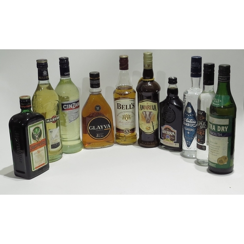 8301 - Ten bottles of various spirits, Antica Sambuca Classic 70cl, Glayva Liqueur 70cl, Sierra Coffee Tequ... 