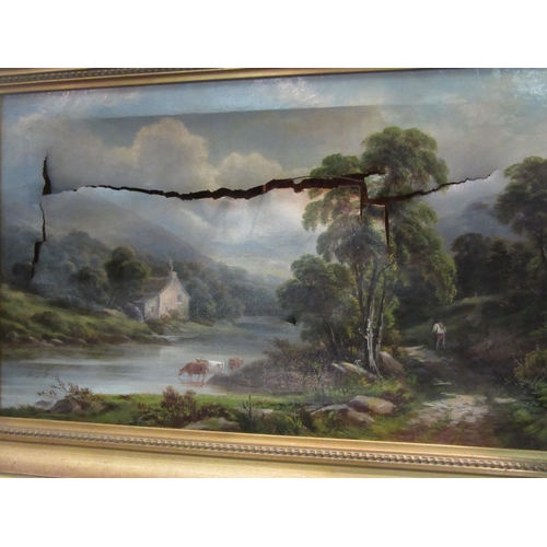 4024 - T. TREVOR (XIX): A pair of oils on canvas, river landscapes with cattle watering, a farmstead and mo... 