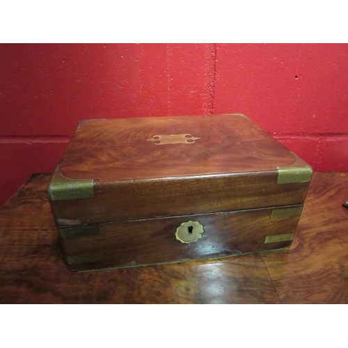 4282 - A 19th Century mahogany work box with brass mounts, escutcheon and vacant cartouche, interior a/f