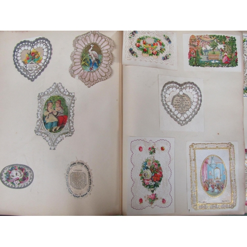 5222 - A folio album containing approximately 150 valentines and friendship cards, plus other 18th & 19th C... 