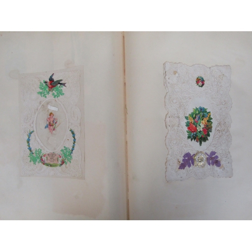 5222 - A folio album containing approximately 150 valentines and friendship cards, plus other 18th & 19th C... 