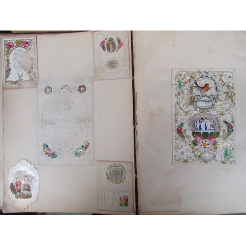 5222 - A folio album containing approximately 150 valentines and friendship cards, plus other 18th & 19th C... 