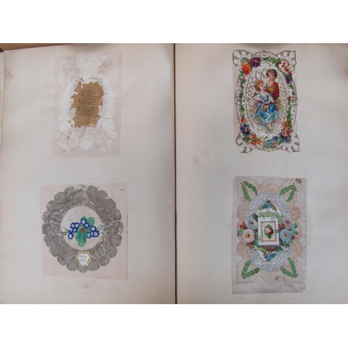 5222 - A folio album containing approximately 150 valentines and friendship cards, plus other 18th & 19th C... 