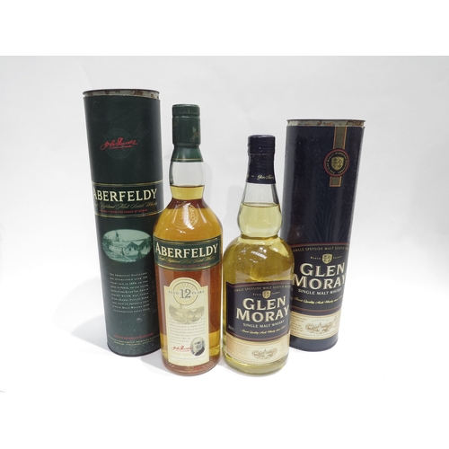 8034 - Aberfeldy 12 Years Old Single Highland Malt Scotch Whisky, 70cl, in tube. Glen Moray Single Malt Whi... 