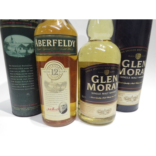 8034 - Aberfeldy 12 Years Old Single Highland Malt Scotch Whisky, 70cl, in tube. Glen Moray Single Malt Whi... 