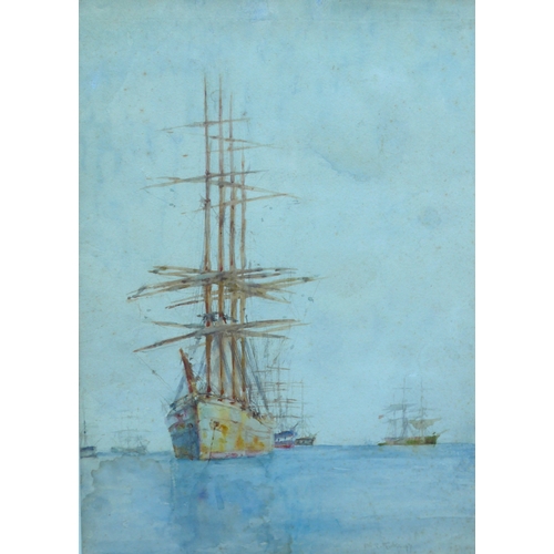 6042 - HENRY SCOTT TUKE (1858-1929): A pencil and watercolour 'Windjammers Lying at their Moorings' probabl... 