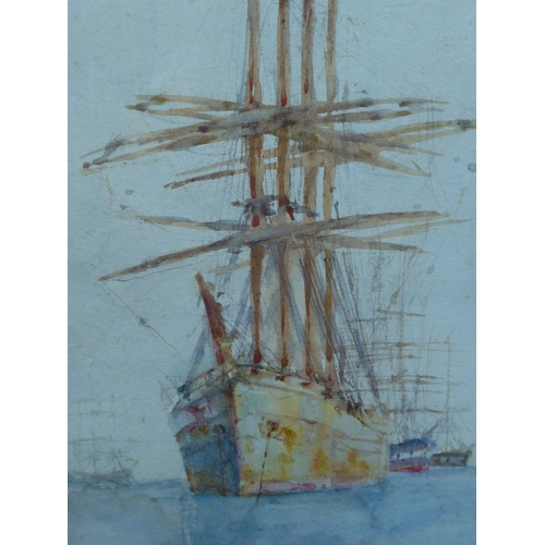 6042 - HENRY SCOTT TUKE (1858-1929): A pencil and watercolour 'Windjammers Lying at their Moorings' probabl... 