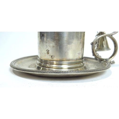 7074 - A George III William Simons silver barrel-form wax jack chamber stick with snuffer, initialled and d... 