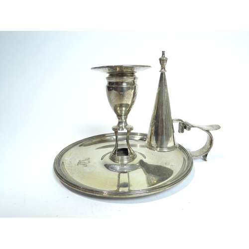 7067 - A Victorian Henry Wilkinson & Co. silver chamber stick with matching snuffer, swan neck crest to dis... 