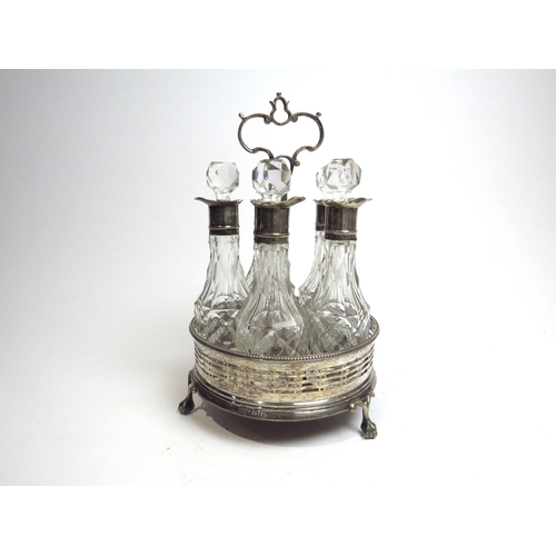 7080 - A Victorian John Wilmin Figg silver cruet stand with five crystal bottles to interior, slight nibble... 