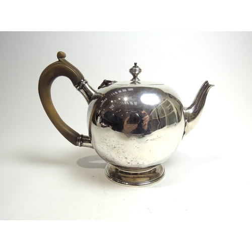 7072 - A Victorian Charles Stuart Harris silver bullet-form bachelor's teapot with treen handle, slight den... 