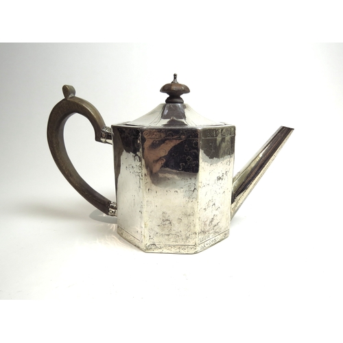 7069 - A George III Edward Cooper octagonal silver teapot with punch border detail, corrosion to top, Londo... 