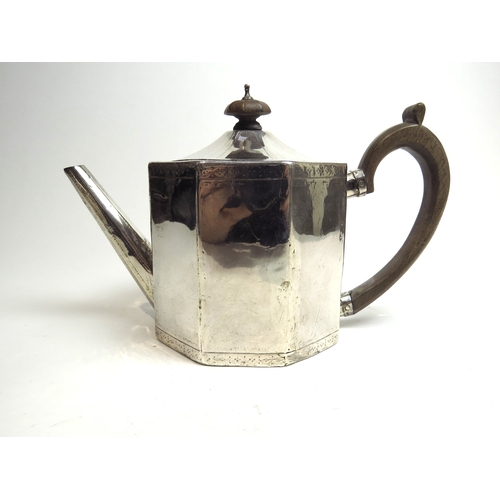 7069 - A George III Edward Cooper octagonal silver teapot with punch border detail, corrosion to top, Londo... 