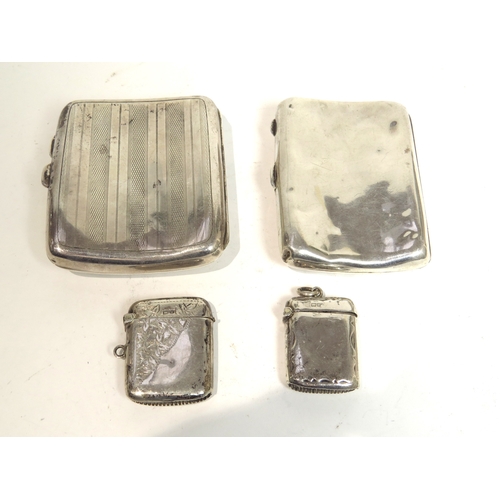 7176 - Two silver cigarette cases and two vesta cases, monogrammed and dented (4), 168g