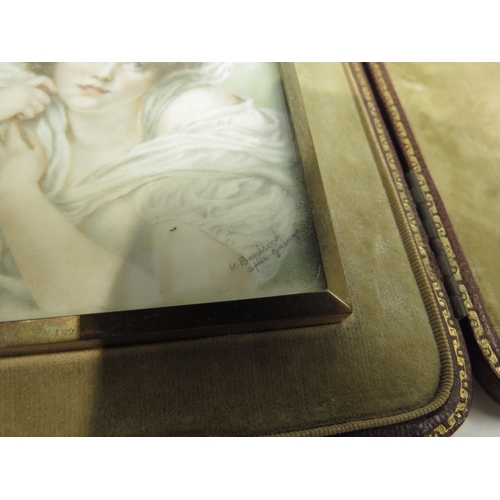 7062 - A portrait on ivory of young woman in white silk, signed H. Brodrick after Greuze, 9cm x 7cm     IVO... 