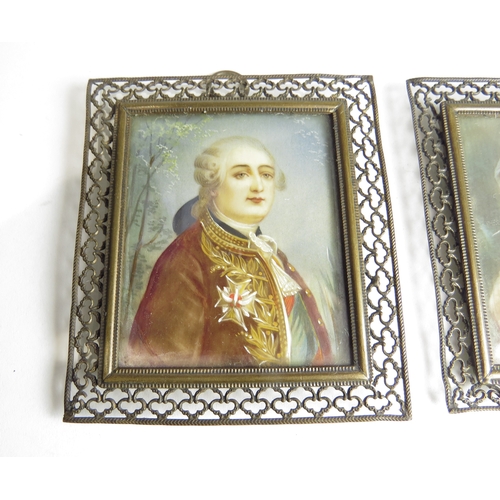 7063 - Two miniatures on ivory Lady and Gentleman in Military attire, one signed Cosway, 6cm x 5cm     IVOR... 