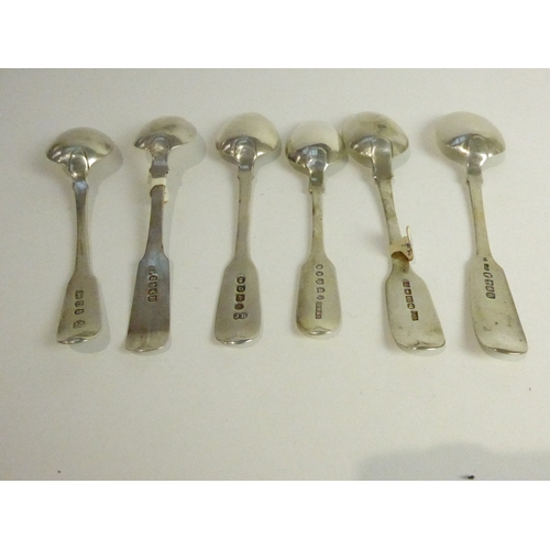 7170 - Six Georgian and Victorian silver teaspoons, various makers and dates, all with monogrammed handles.... 