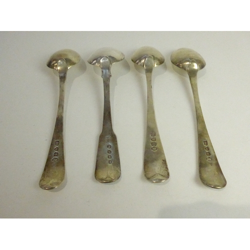 7164 - Four Georgian silver small dessert spoons, various makers and dates, monogram to handle, including 1... 