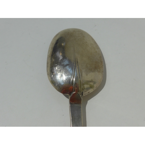 7018 - A James II silver trefoil spoon, London 1685, the terminal with punched initial and date, 19cm long,... 